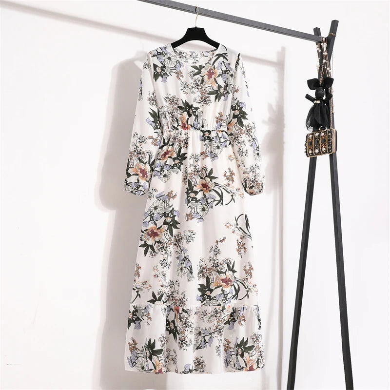 Spring Summer Women Maxi Dresses Casual Full Sleeve Floral 8