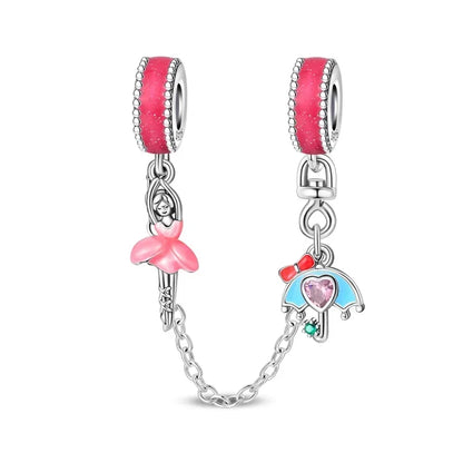 Luxury 925 Sterling Silver Clover Daisy Star Moon Zircon Pavé Safety Chain Bow Necklace and Bracelet Set for Women Fine Jewelry Gifts
