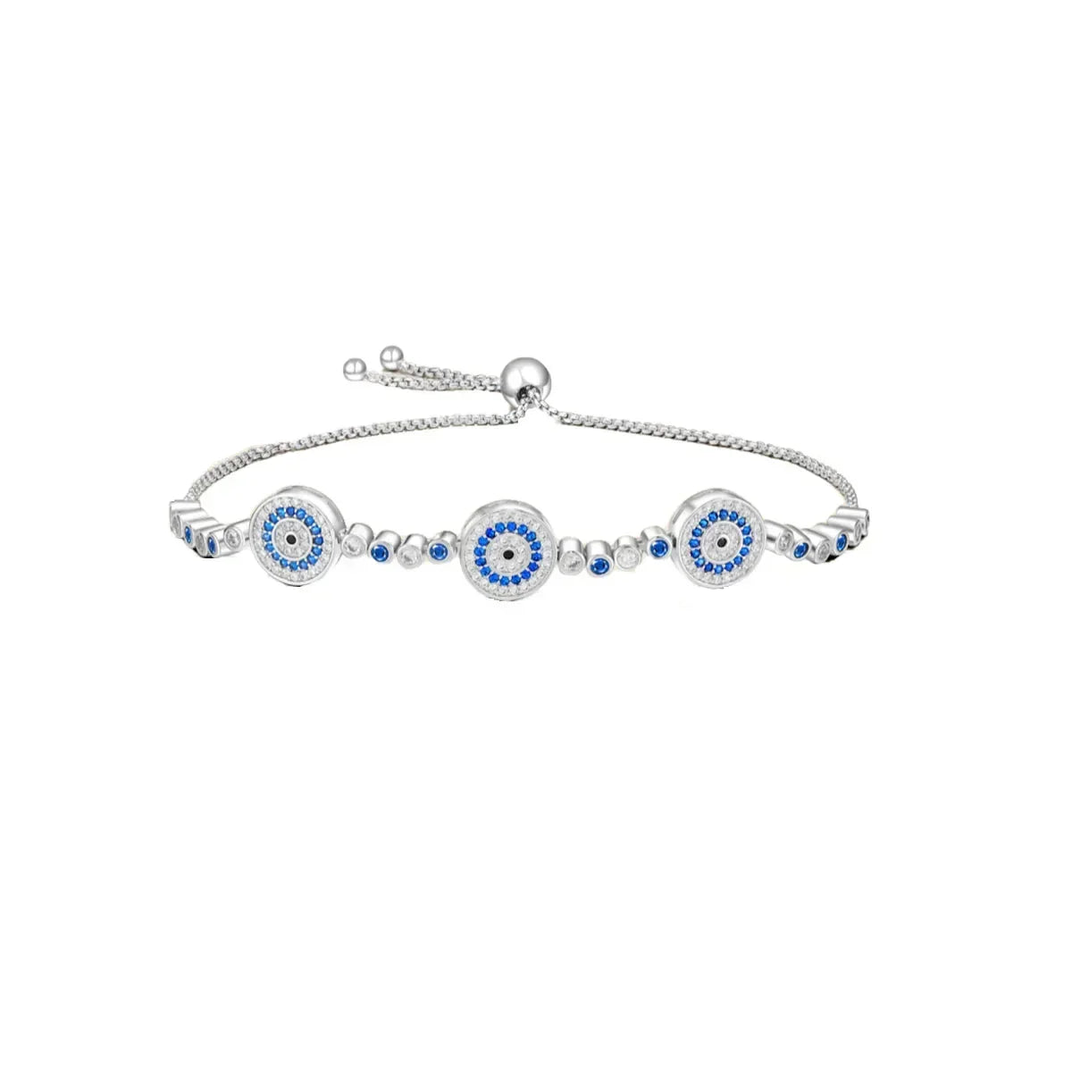 925 Sterling Silver Adjustable Gold Cross Virgin Mary Blue Eye Zircon Charm Bracelet for Women Birthday Gift