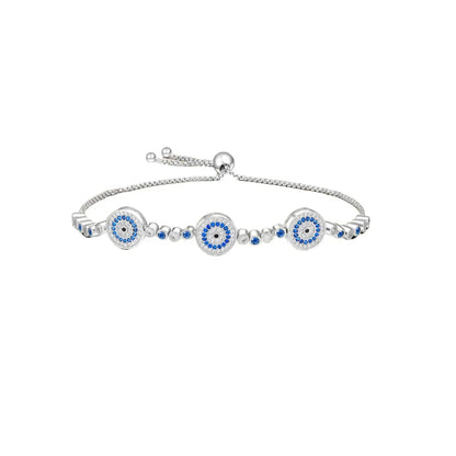 925 Sterling Silver Adjustable Gold Cross Virgin Mary Blue Eye Zircon Charm Bracelet for Women Birthday Gift