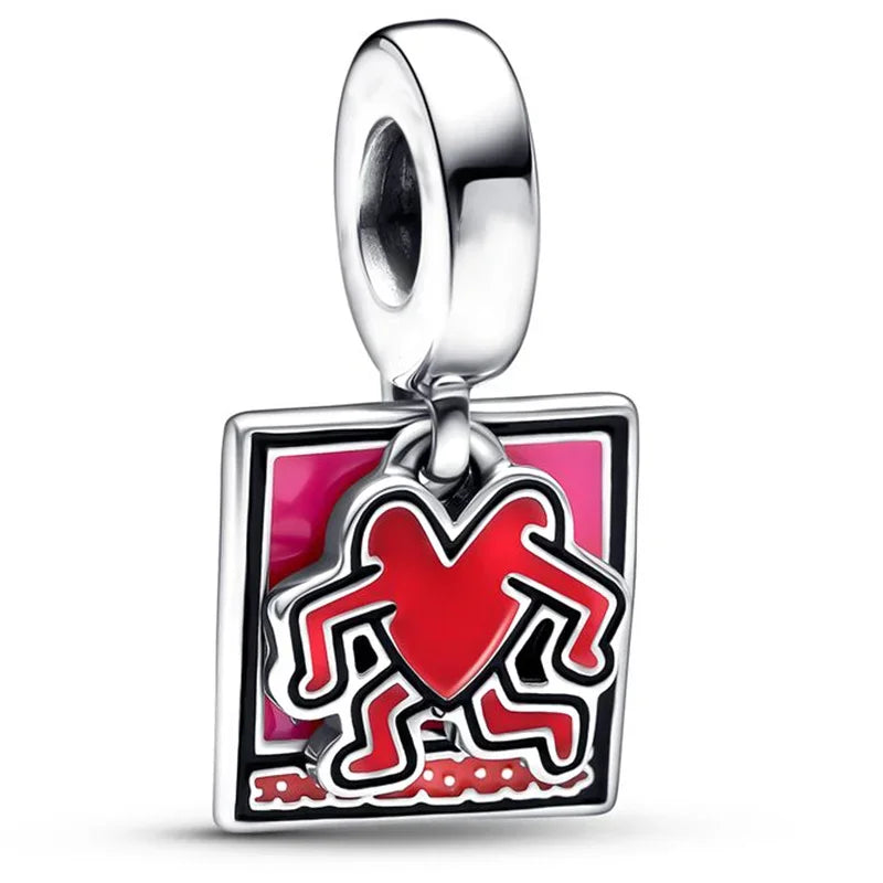 925 Sterling Silver Red Love Bunny Dog Skull Ladybug Flower Zircon Beads Charms for DIY Women Bracelet Necklace Gift
