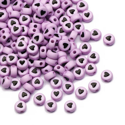 Chic Black Acrylic Beads with Gold Heart Design for Jewelry Crafting