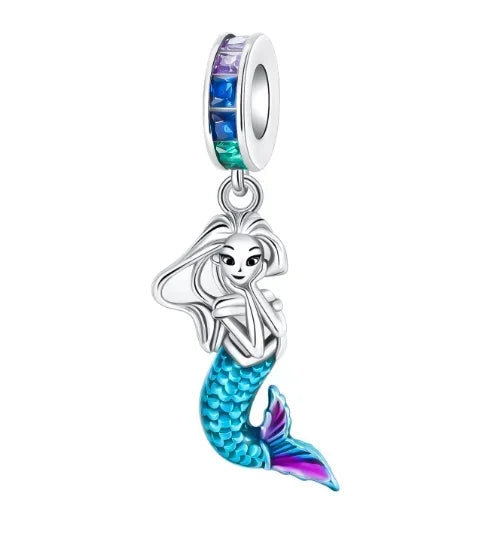 925 Sterling Silver Mermaid Angel Crown Charm Set with Zircon Beads Ring Earrings and Bracelet Jewelry Collection 2025