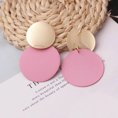 Elegant Double-Layer Round Pendant Drop Earrings for Women - European Fashion Zinc Alloy Dangles