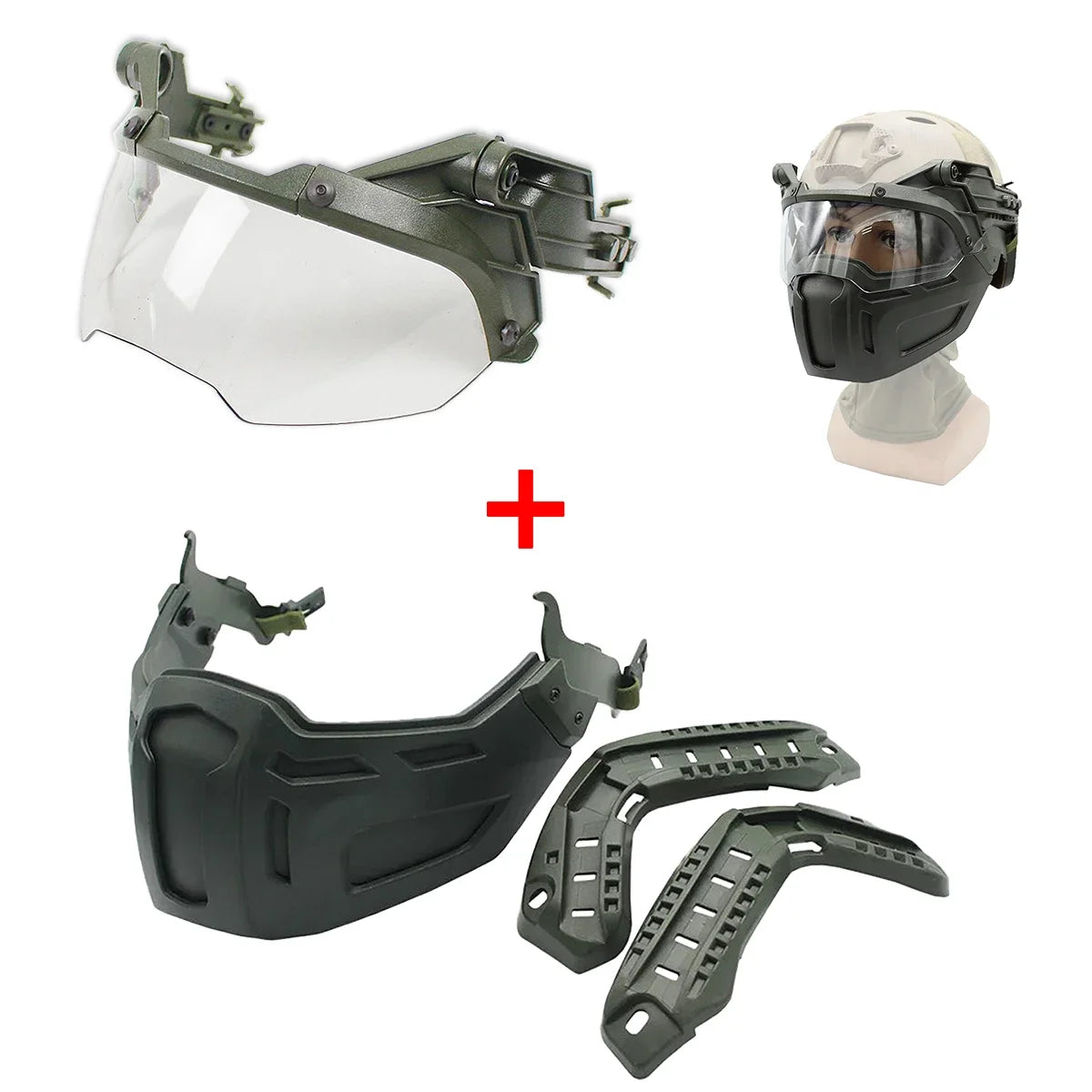 New Tactical FAST Helmet Half Face Mask With Flip Goggles OD Mask Goggles 1