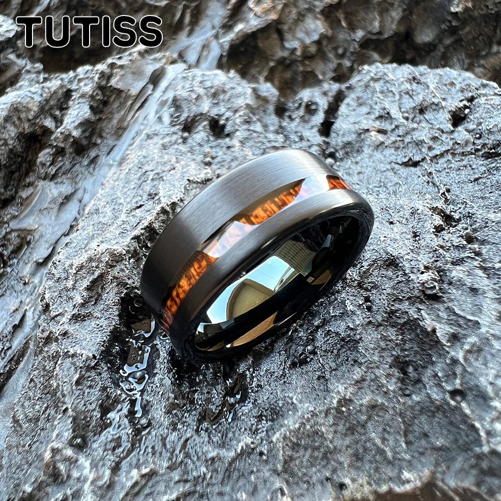 TUTISS Tungsten Couple Ring with Real Wood Inlay and Comfort Fit Wedding Band