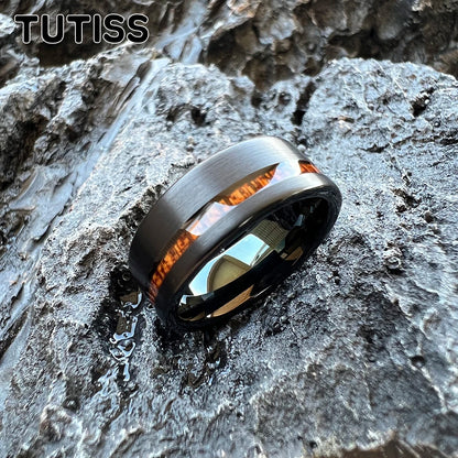 TUTISS Tungsten Couple Ring with Real Wood Inlay and Comfort Fit Wedding Band