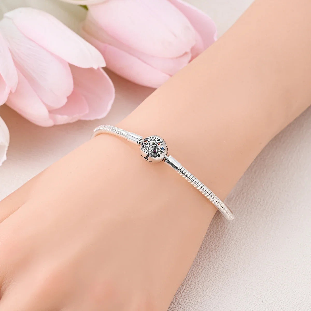 925 Sterling Silver Snake Chain Bracelet for Women with Butterfly Heart Clasp Luxury Zircon Bangle Gift Jewelry