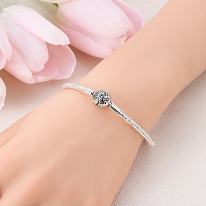 925 Sterling Silver Snake Chain Bracelet for Women with Butterfly Heart Clasp Luxury Zircon Bangle Gift Jewelry