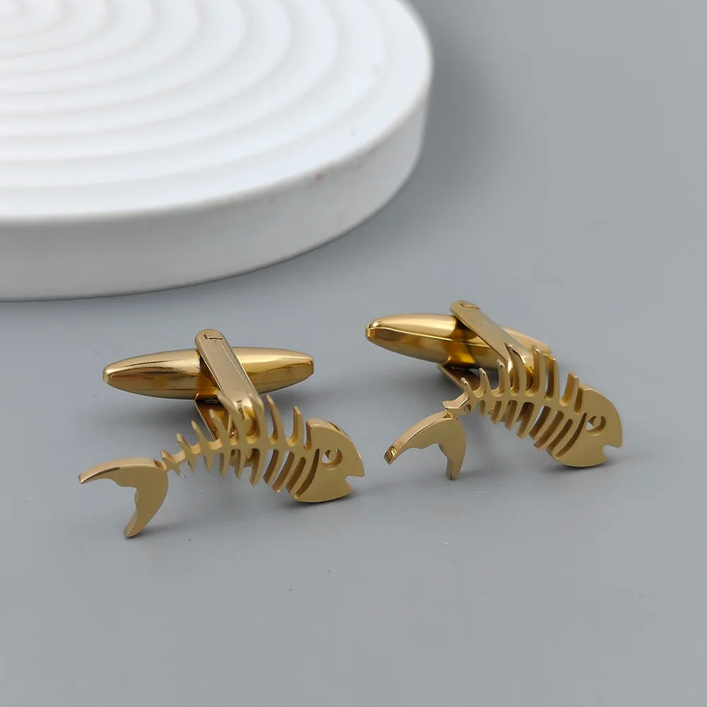 Gold-Plated Fish Bone Brooch Set for Men - Stylish Lapel Pin and Collar Accessory