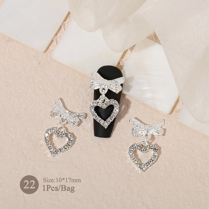Elegant Gold Silver Metal Bowknot Nail Charm 3D Rhinestone Decor for DIY Manicure Art