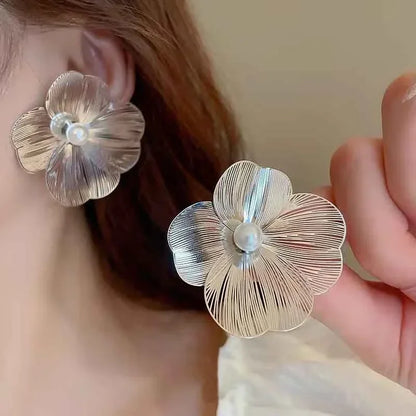LATS Unique Metal Flower Stud Earrings for Women – Fashionable Wedding and Birthday Jewelry