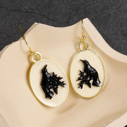 Vintage-Inspired Black Oval Drop Earrings for Women with Ethnic Resin Design