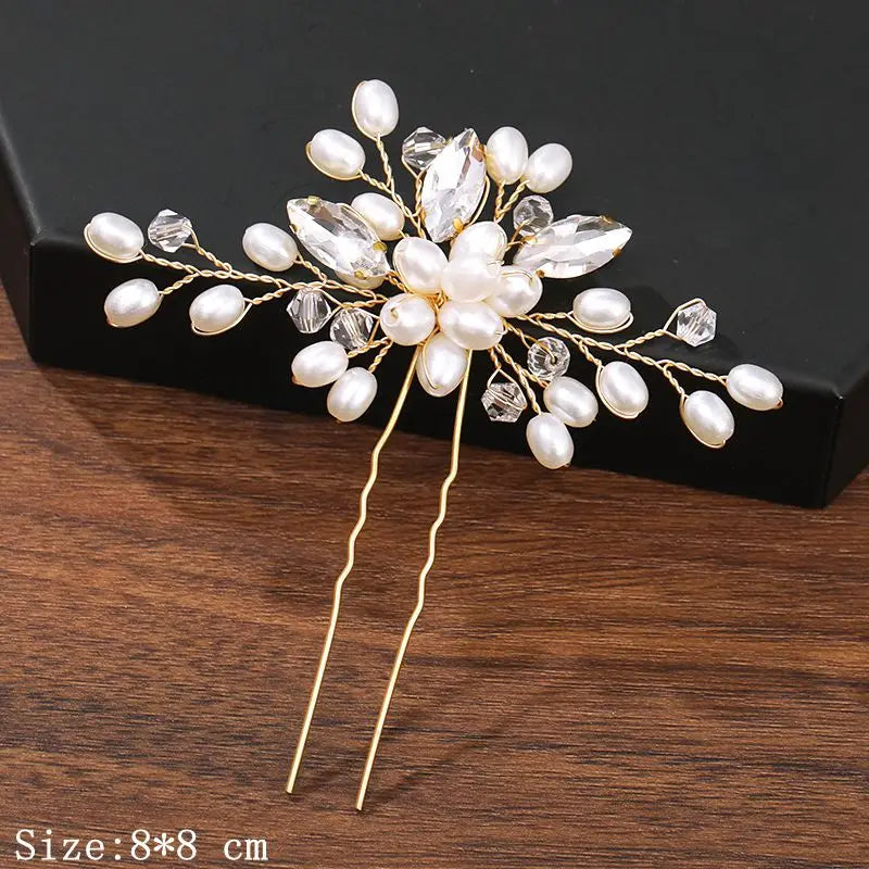 Elegant Pearl Rhinestone Flower Hair Pins for Women Wedding Accessories