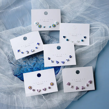 Mixed Color Ceramic Stud Earrings Set for Women Featuring Flower Star Airplane and Planet Designs