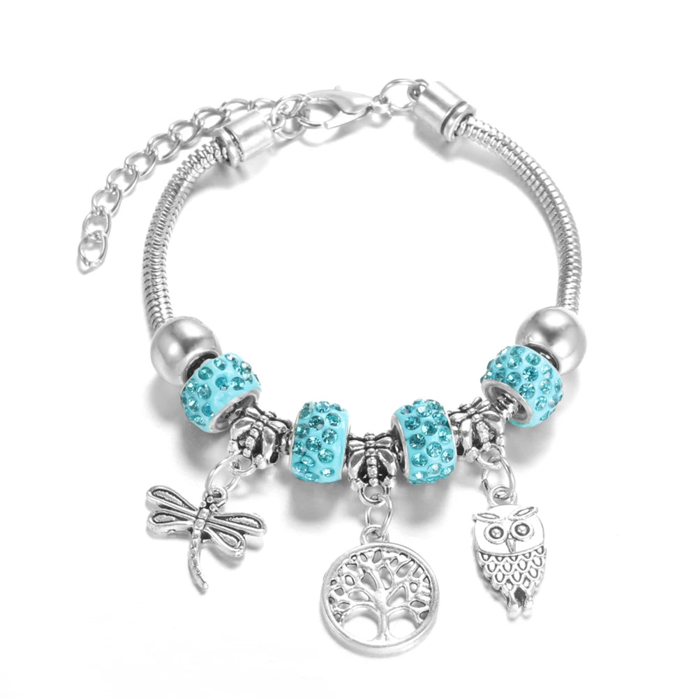 Elegant Heart Lock Charm Beaded Bangle Adjustable Snake Chain Bracelet for Women