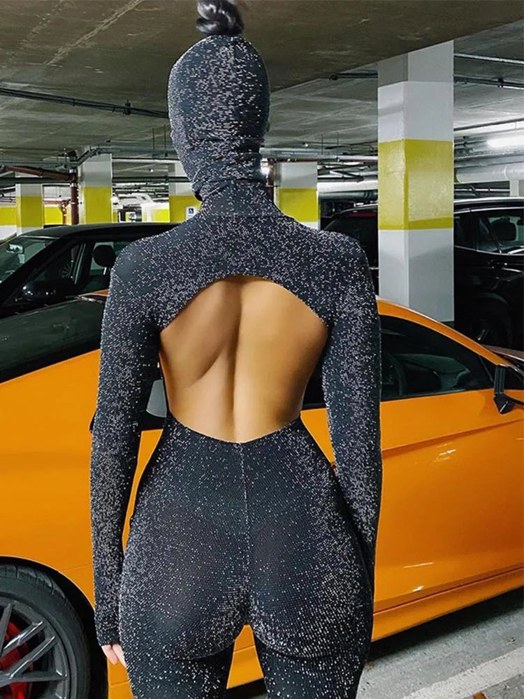 Black Backless Bodycon Jumpsuit For Women Streetwear 2025