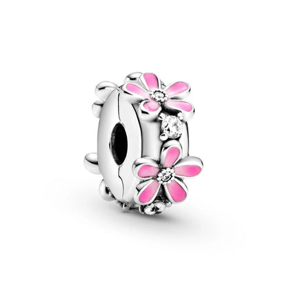 Pink Hot Air Balloon Daisy Murano Glass Charm for European Silver Bracelet SS0302
