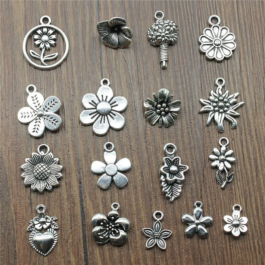 20Pc Antique Silver Sunflower Daisy Charms For Bracelets