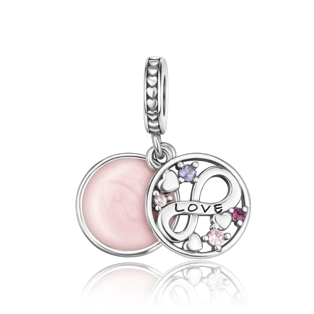 Original 925 Sterling Silver Pink Flower Balloon and Coffee Cup Charms Beads for DIY Women’s Bracelet Jewelry Gift