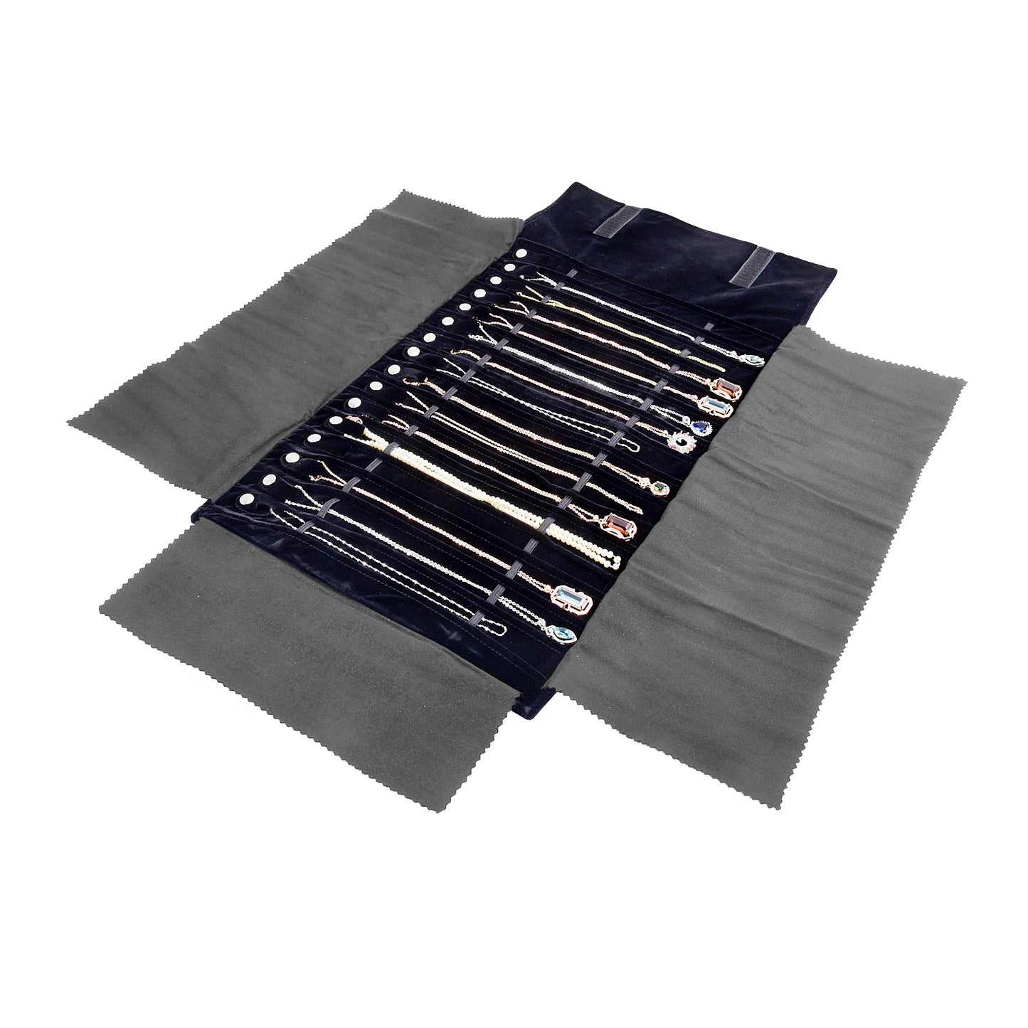 Elegant Velvet Travel Jewelry Organizer Roll For Necklaces Bracelets Rings