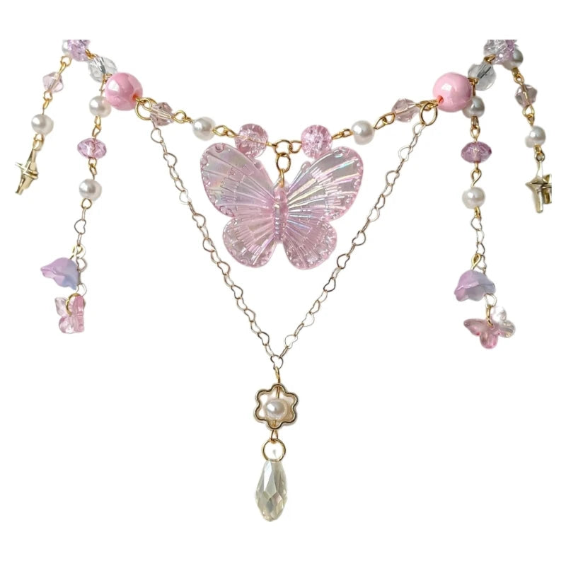 Elegant Beaded Butterfly Pendant Necklace for Women with Adjustable Chain