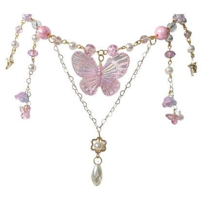 Elegant Beaded Butterfly Pendant Necklace for Women with Adjustable Chain