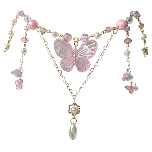 Elegant Beaded Butterfly Pendant Necklace for Women with Adjustable Chain