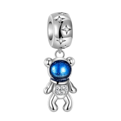 Original 925 Sterling Silver Blue Zircon Space Charms Aircraft Planet Astronaut Beads for DIY Necklace and Bracelet Jewelry Gift
