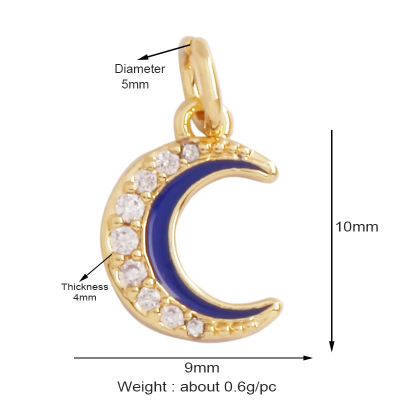 Gold-Plated Celestial Moon Star Charm Pendant with Cubic Zirconia for Jewelry Making