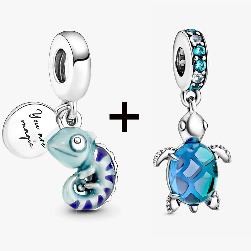 Chameleon and Turtle Pendant Beads for Charm Bracelets Jewelry Gift BD31