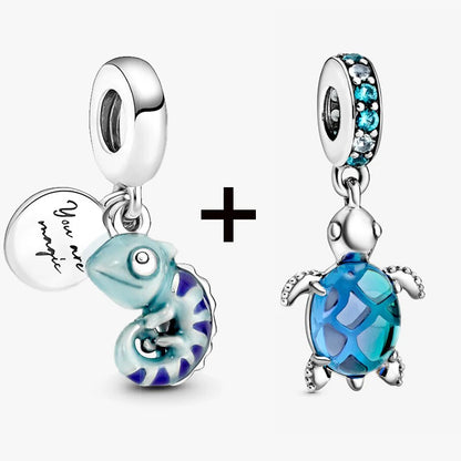 Chameleon and Turtle Pendant Beads for Charm Bracelets Jewelry Gift BD31
