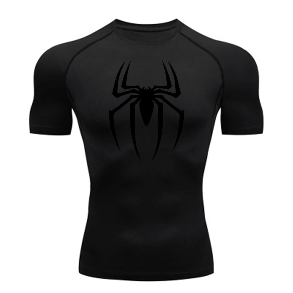 2024 Mens Spider Print Compression Shirt Quick Dry Breathable Gym Running Jersey Short Sleeve