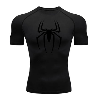 2024 Mens Spider Print Compression Shirt Quick Dry Breathable Gym Running Jersey Short Sleeve