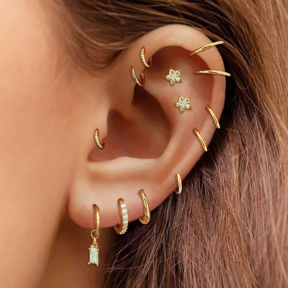 Star Zircon Stainless Steel Helix Piercing Earrings For Women