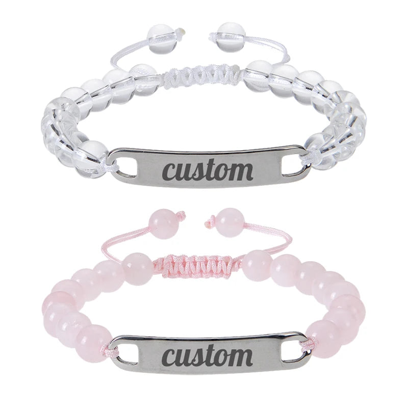 Personalized Custom Name ID Bracelet Handmade Natural Stone Braided Unisex Gift