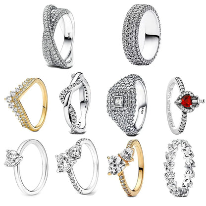 925 Sterling Silver Heart Stone Ring for Women with White Zircon Elegant Wedding and Party Jewelry Sizes 6 to 9