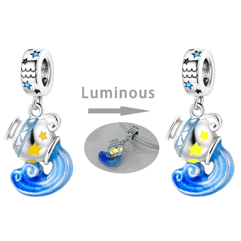 Zodiac Glow In Dark 925 Sterling Silver Charm Beads