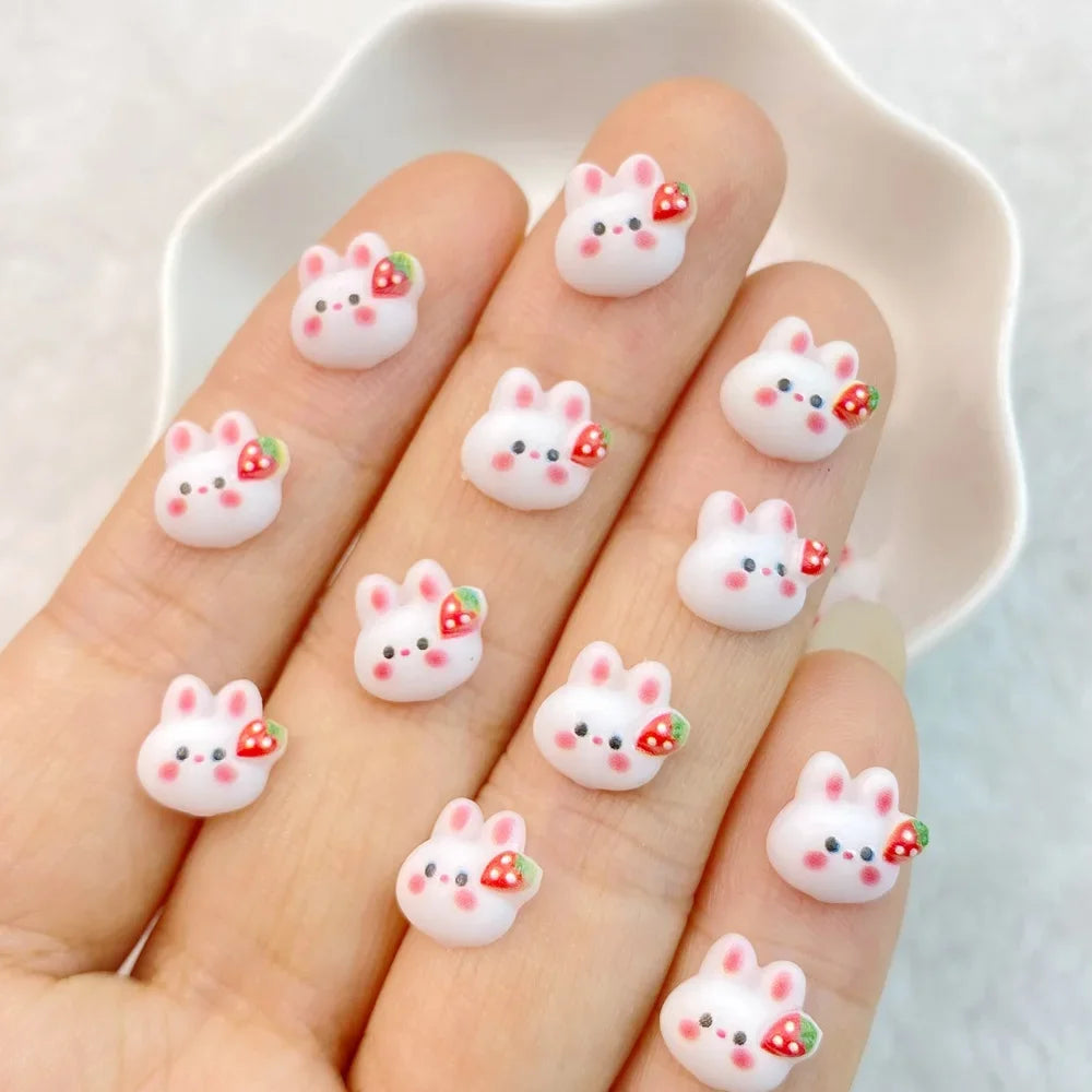 Charming Strawberry Rabbit Nail Art Decorations Set Resin 3D DIY Manicure Accessories 30 Pieces
