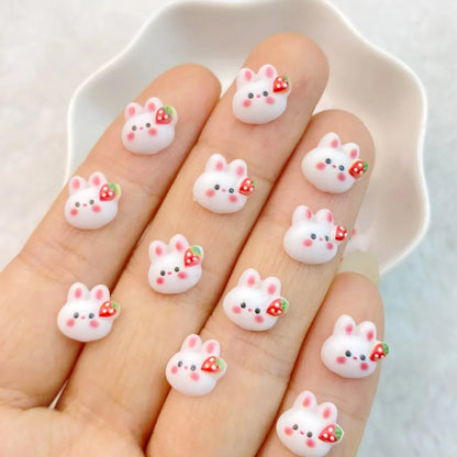 Charming Strawberry Rabbit Nail Art Decorations Set Resin 3D DIY Manicure Accessories 30 Pieces