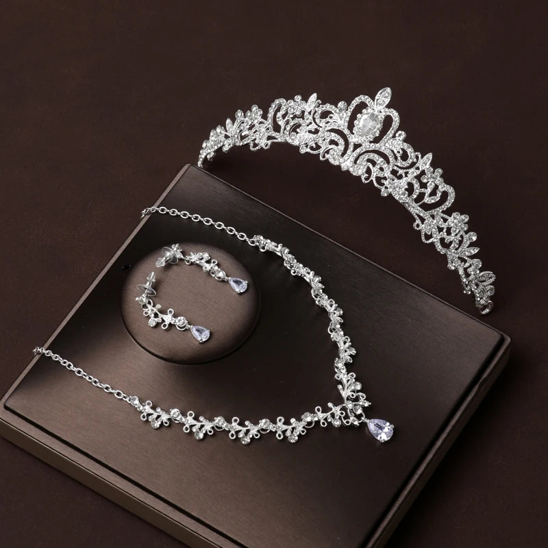Itacazzo Gold Bridal Headwear Set with Crown, Necklace, and Earrings for Women