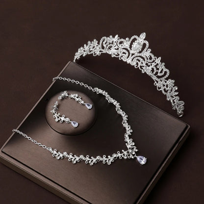 Itacazzo Gold Bridal Headwear Set with Crown, Necklace, and Earrings for Women