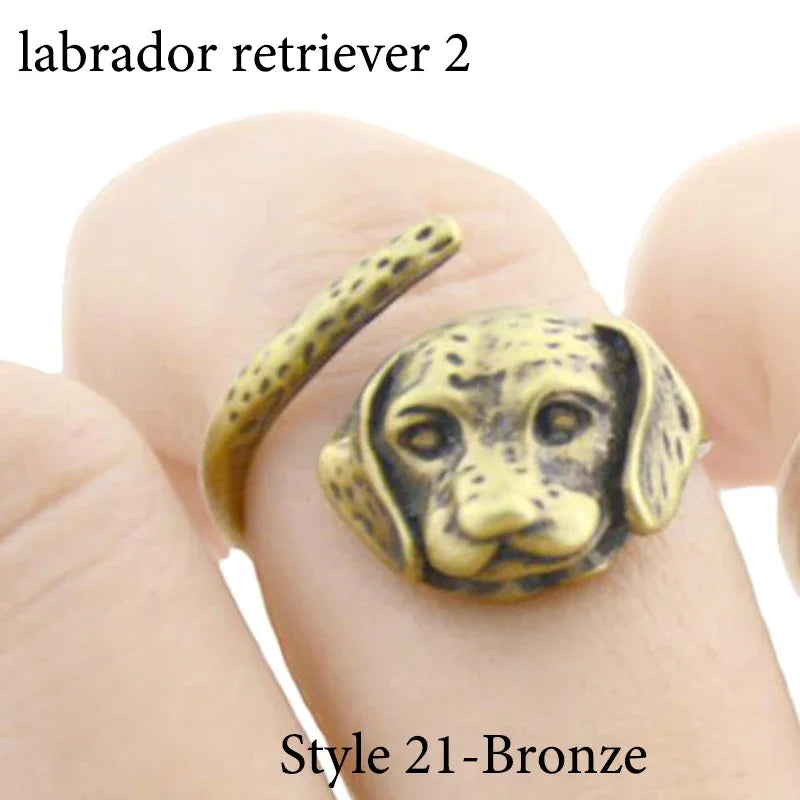 Vintage Labrador Retriever Wrap Ring Adjustable Fashion Jewelry for Women and Men