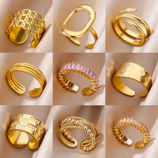 Gold Color 316L Stainless Steel Women's Rings - Fade-Resistant Luxury Wedding Jewelry with Free Shipping