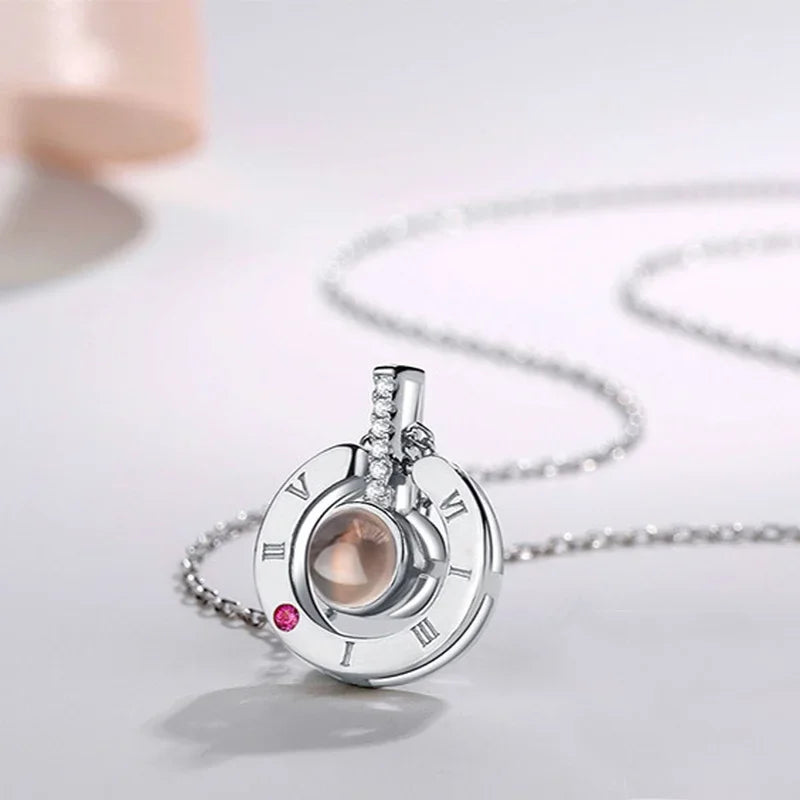 100 Languages I Love You Heart Pendant Necklace Romantic Projection Jewelry Gift for Women
