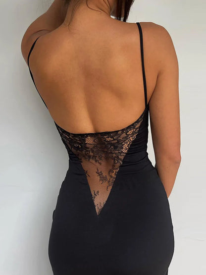 Sleeveless Lace Patchwork Backless Evening Dress For Women