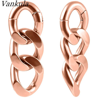 Vankula 2PCS 6mm Stainless Steel Chain Ear Weights Hangers Plugs Jewelry rose gold 1 CHINA 6mm