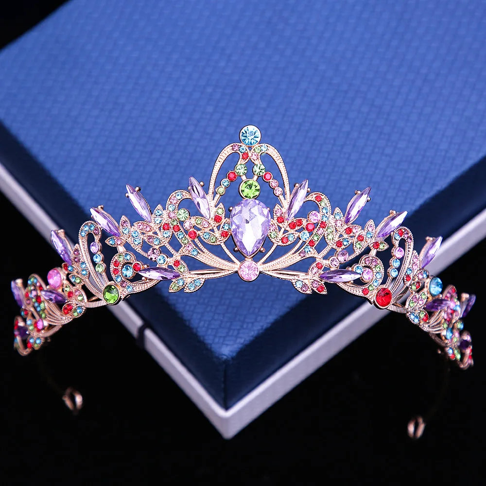 Multicolor Rhinestone Tiara - Top-Rated Crystal Crown Hair Accessory for Women Gold Multicolor