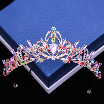 Multicolor Rhinestone Tiara - Top-Rated Crystal Crown Hair Accessory for Women Gold Multicolor