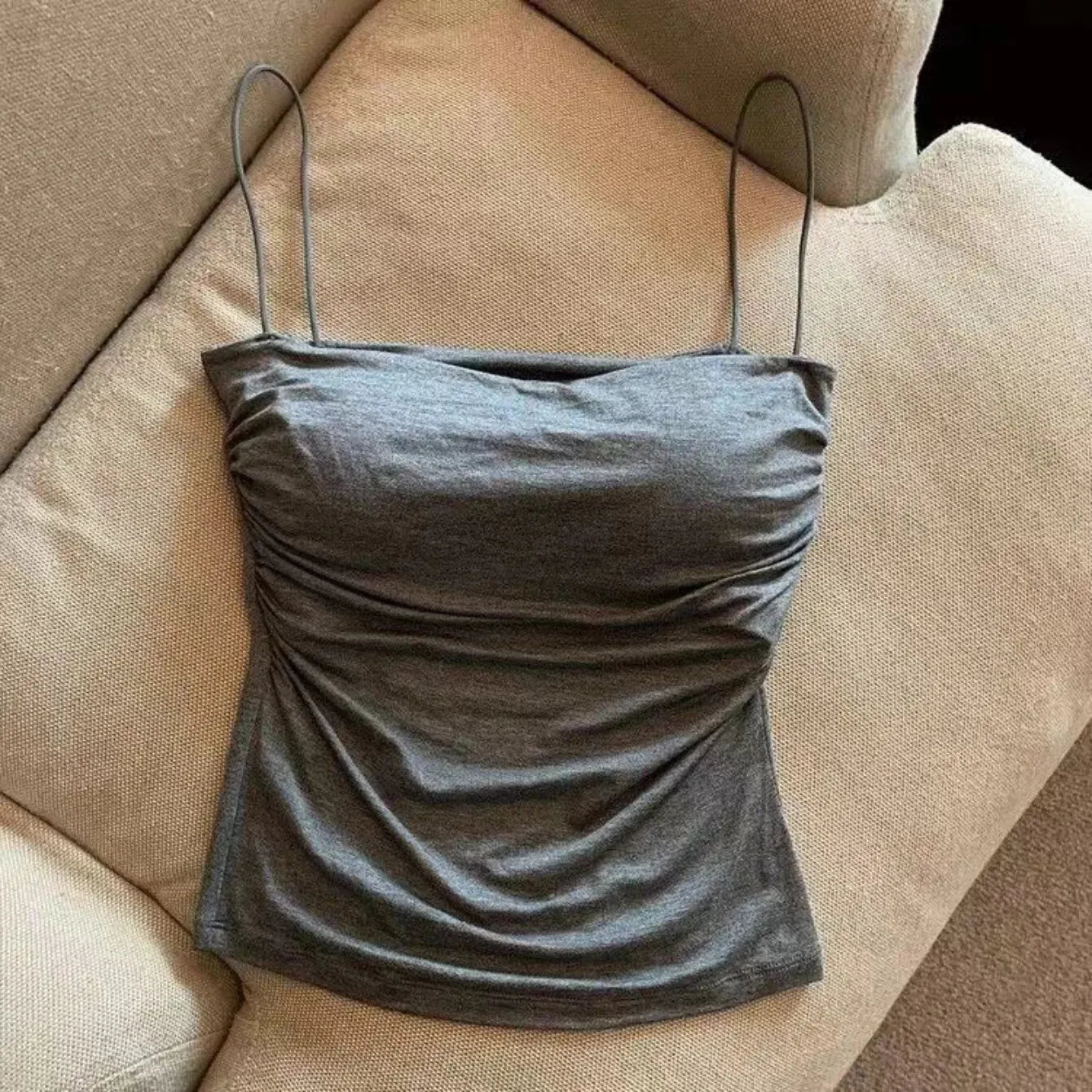 Women's Sleeveless Top Tank Underwear Fitted Camisole Grey Average Size